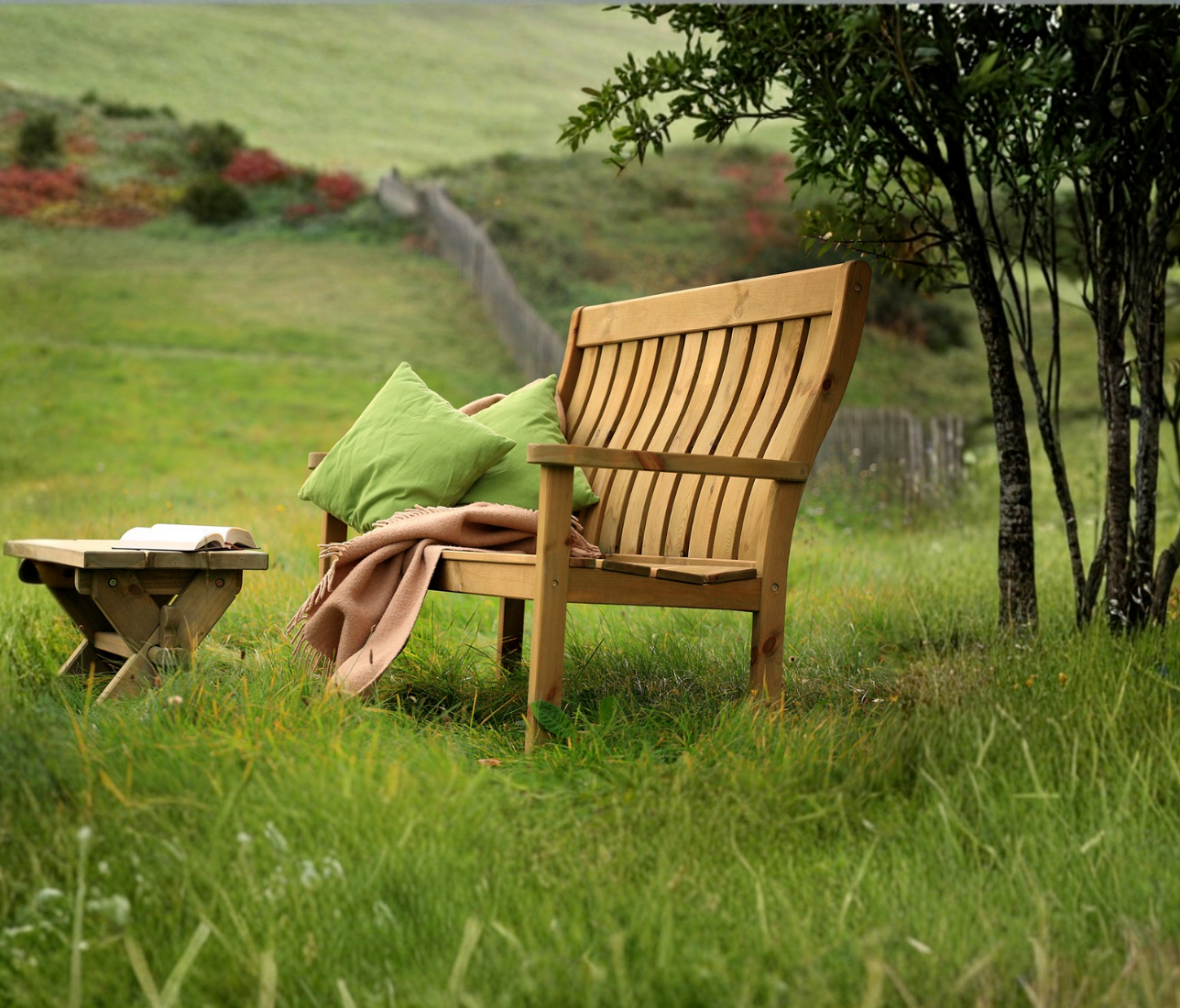 Rustic Bench with Armrest